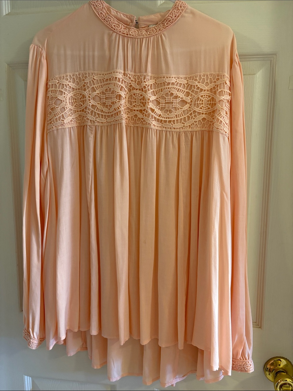 Cato Peach Crochet Yoke Long Sleeve Tunic